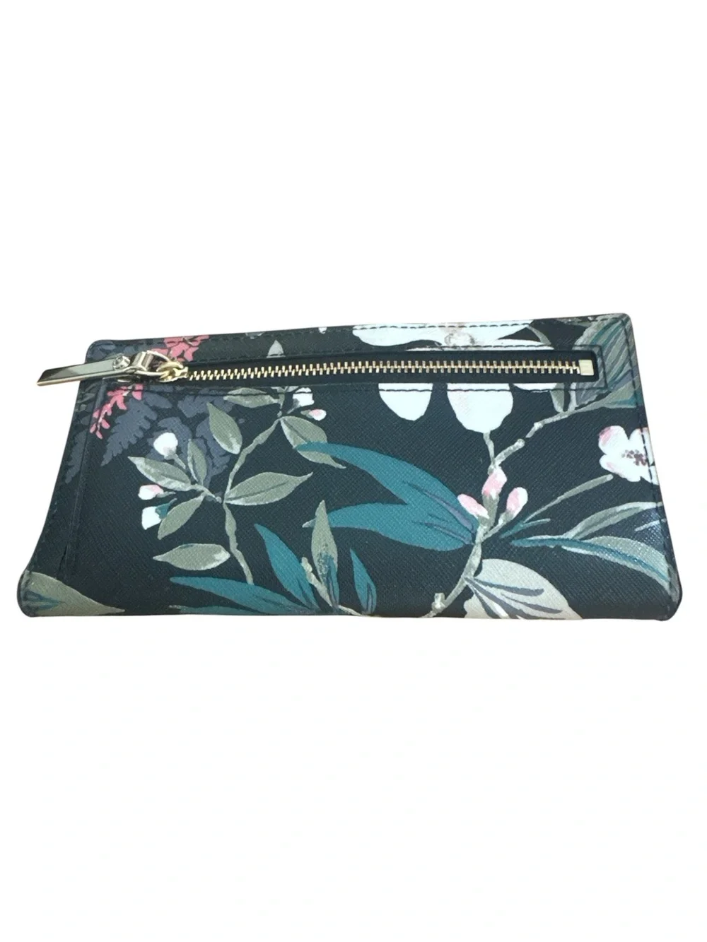 kate spade Black Floral Continental Wallet with Pink & White Blooms